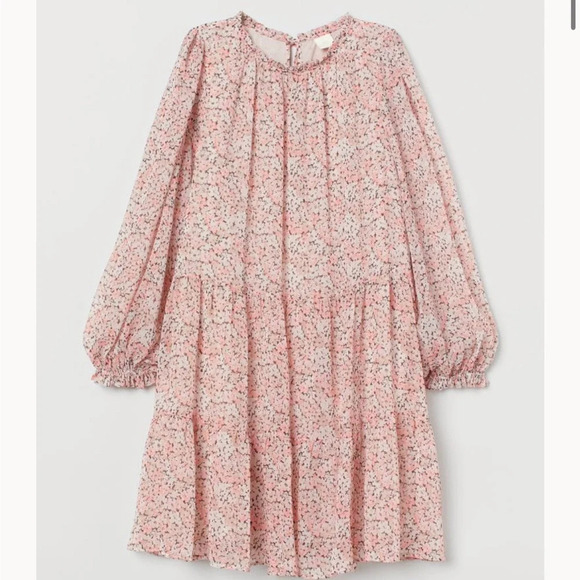 H&M Pink Floral Flowy Balloon Sleeve Boho Dress - Size Medium - NWOT! - Picture 1 of 12